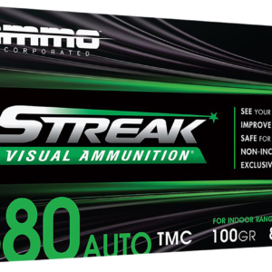 Ammo Inc Streak Visual (GREEN) Self Defense Pistol 500 Rounds Ammunition 380100TMCSTRKGRN50, 380 ACP, Total Metal Case, 100 GR, 890 fps