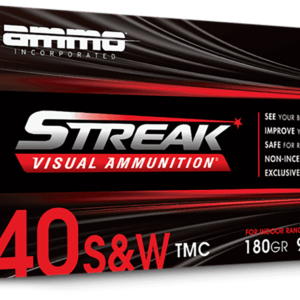 Ammo Inc Streak Visual (RED) Pistol Ammunition 40180TMCSTRKRED50, 40 S&W, Total Metal Case, 180 GR, 958 fps