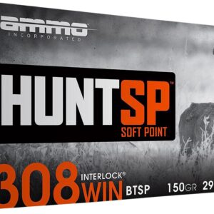 500 Rounds Ammo Inc Hunt Rifle Ammunition 308150SPA20, 308 Win, Soft Point, 150 gr, 2925 fps