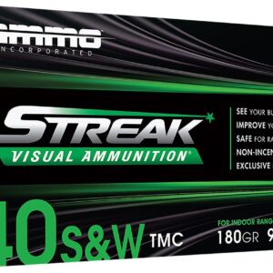 Ammo Inc Streak Visual (GREEN) Pistol Ammunition 40180TMCSTRKGRN50, 40 S&W, Total Metal Case, 180 GR, 958 fps, (1000) Rounds