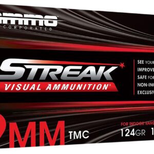 Ammo Inc Streak Visual (RED) Self Defense Pistol Ammunition 9124TMCSTRKRED50, 9mm Luger, Total Metal Case, 124 GR, 1065 fps,(500) Rounds