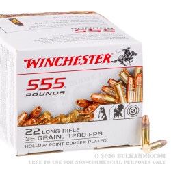 5550 Rounds Winchester 36 grain copper-plated hollow point 22 LR