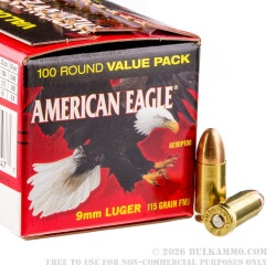 500 Rounds of 9mm Ammo by Federal American Eagle - 115gr FMJ
