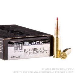 200 Rounds of 6.5mm Grendel Ammo by Hornady Black - 123gr ELD