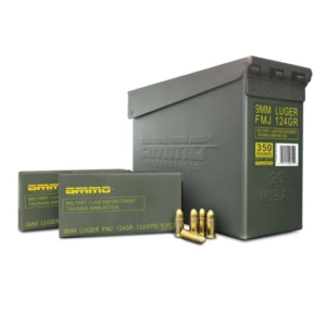 AMMO INC 9MM 124GR FMJ MILITARY-LAW ENFORCEMENT TRAINING AMMO 350RD CAN - 9124FMJ-MLE350