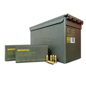 AMMO INC 9MM 124GR FMJ MILITARY-LAW ENFORCEMENT TRAINING AMMO 1,000RD CAN - 9124FMJ-MLE1000